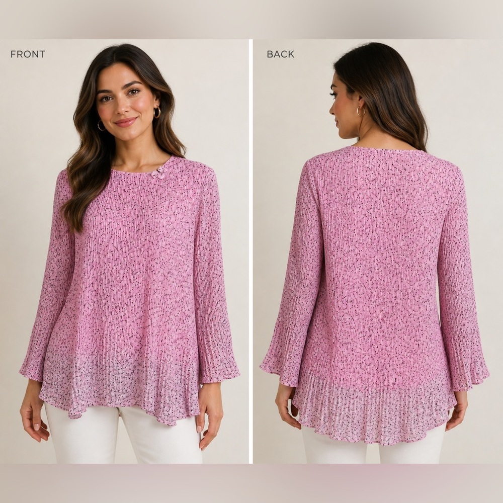 Pathak & Sons pink pleated bell sleeve tunic top or mini dress approx. L Large